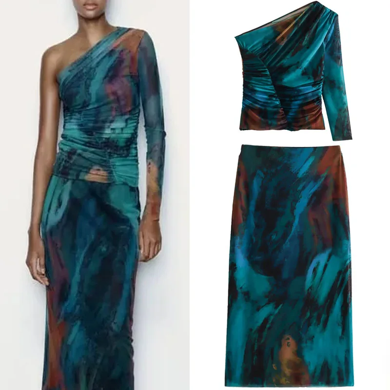 

Женский комплект из блузки и юбки, с асимметричным вырезом