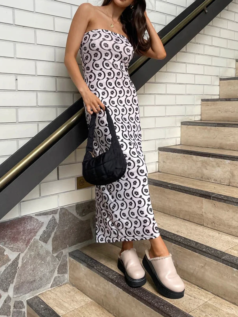 

Женское длинное платье с открытыми плечами, облегающее платье без рукавов с цветочным принтом, летний Женский Повседневный простой Сарафан