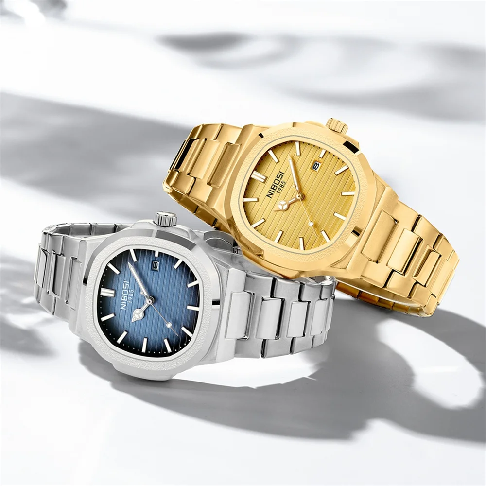 Брендовые роскошные золотые кварцевые часы NIBOSI мужские водонепроницаемые
