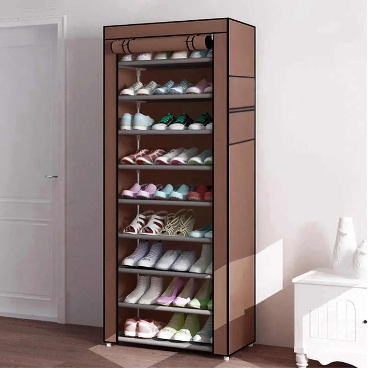 

10 Tiers Shoe Rack with Dustproof Cover, Free Standing Shoe Storage Organizer for Closet, Entryway shoes storage rack furniture