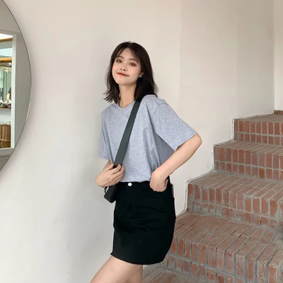 

Pure cotton short-sleeved T-shirt women summer new bottoming shirt loose solid color wild trend comfortble leisure