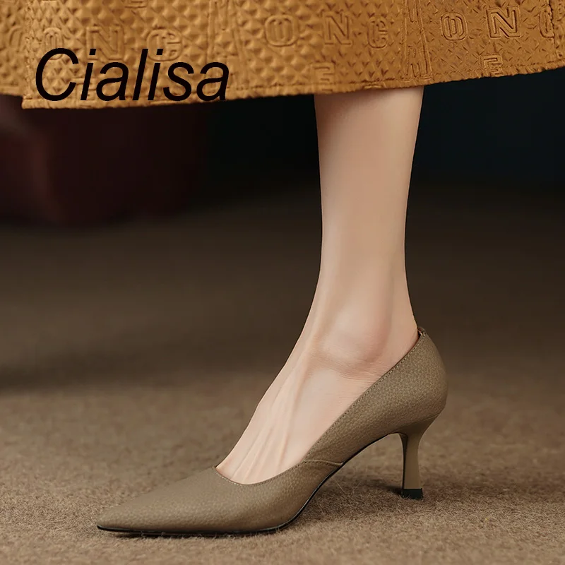 Cialisa Real Leather Shoes For Women Pointed Toe 2023 Spring Elegant Pumps Party Dress 6cm Thin High Heels Ladies Footwear New