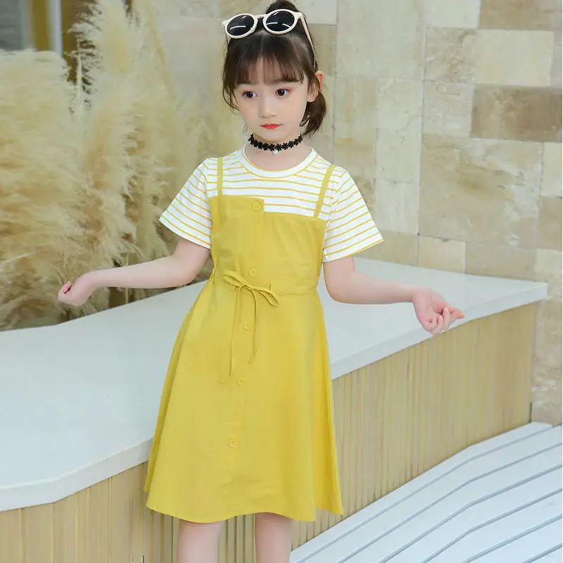 

Летнее платье для девочек; Новинка 2022 года; Детские повседневные платья для девочек; Элегантное платье принцессы в полоску с короткими рука...