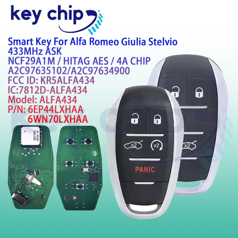 Фото Для 2015 2017 2019 2020 Alfa Romeo Giulia Stelvio 3/5BT Mart Key 433 МГц KR5ALFA434 A2C97634900 ALFA434 без ключа S №1