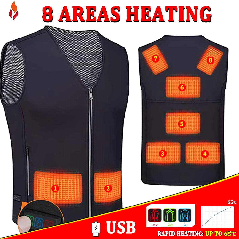 

Winter Heated vest outdoor fishing USB 8 Area Thermostatic heating vest washable sport mountaineering ski men heated jacket vest