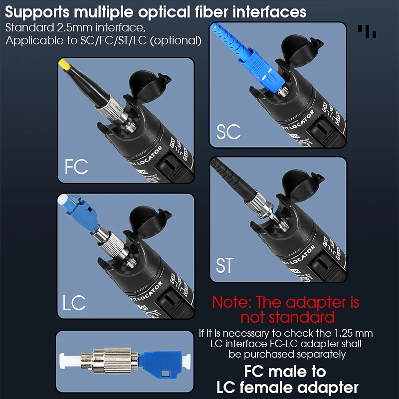 FTTH Fiber Optic Cable Tester Pen 30mw Visual Fault Locator SC/FC/ST 2.5mm Interface VFL Optical Fiber Test Tool 30KM