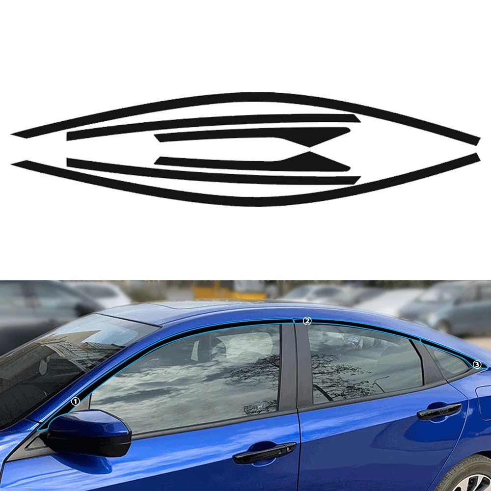 

6 шт., хромированные светонепроницаемые наклейки из углеродного волокна для окон автомобиля Honda Civic Sedan 2016-2021