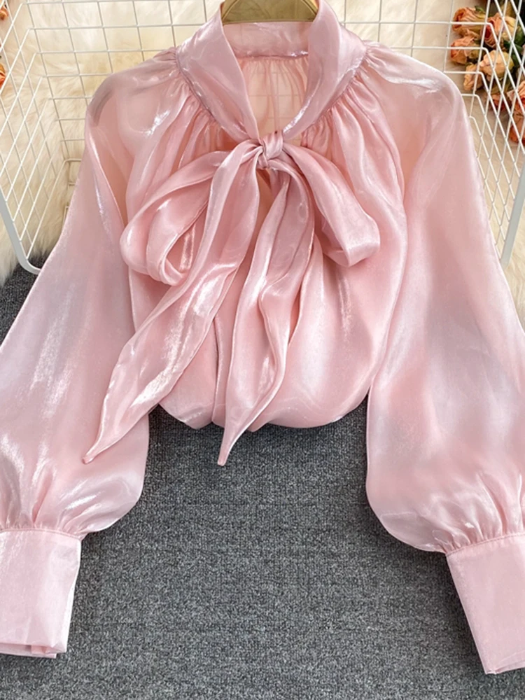 XFPV Women's Loose Bow Shirt Solid Color Long Sleeve Temperament Blouse Top Y2k Sweet Korea Chic Summer 2022 SM349 |