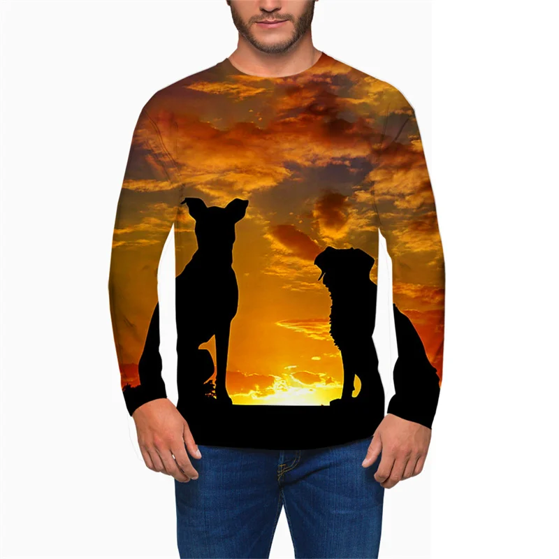 

2022 Autumn New Men Long Sleeve T-shirt Fashion Round Neck Animal Printing Pattern Casual Tees Oversized Male Tshirt Tops