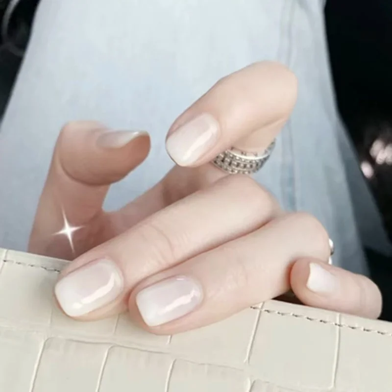 24 шт. глянцевые белые Короткие квадратные французские ногти PITAK градиентные