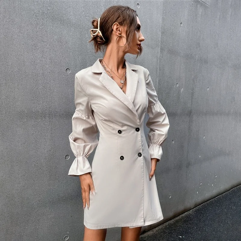 2021 Temperament Commuter Women's Autumn New Double-breasted Deep V Slim and Thin Temperament Suit Long-sleeved Jacket Women