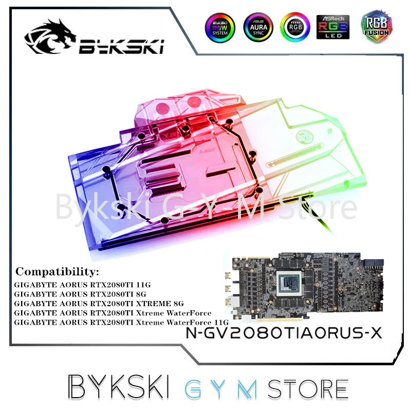 Водяной блок Bykski GPU для видеокарты Gigabyte AORUS RTX2080Ti Xtreme 11G/8G, полный охват, блок охлаждения VGA Водяной блок Bykski GPU для видеокарты Gigabyte AORUS RTX2080Ti Xtreme 11G/8G, полный охват, блок охлаждения VGA