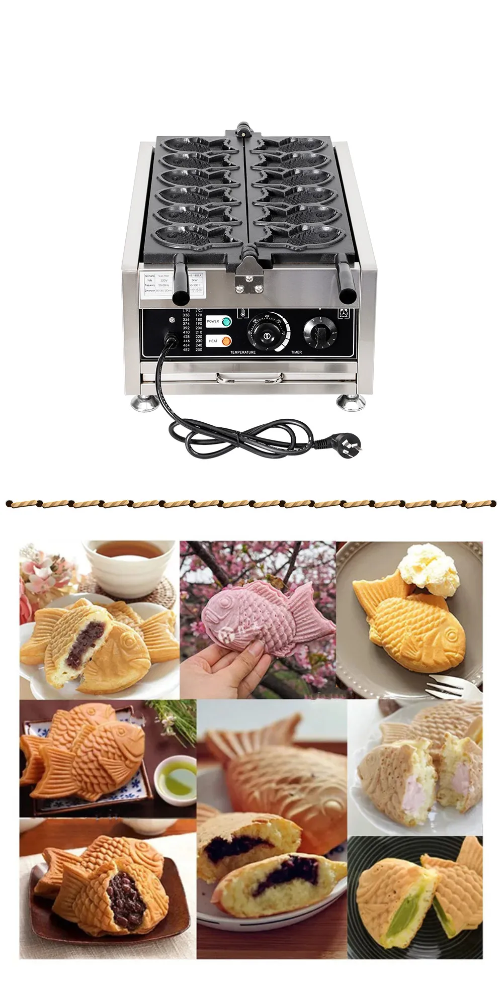 

110V 220V 6PCS Commerial Taiyaki Machine Japanese Hot Taiyaki Machine Fish Waffle Maker Small Fishes Cake Machine Crispy Snacks