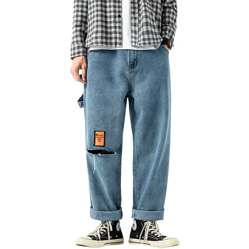 

Men's Vintage Straight Jeans plus size Hip Hop Blue Ripped Jean for Men Mens Denim Pants Men Fashion 2020 Trousers
