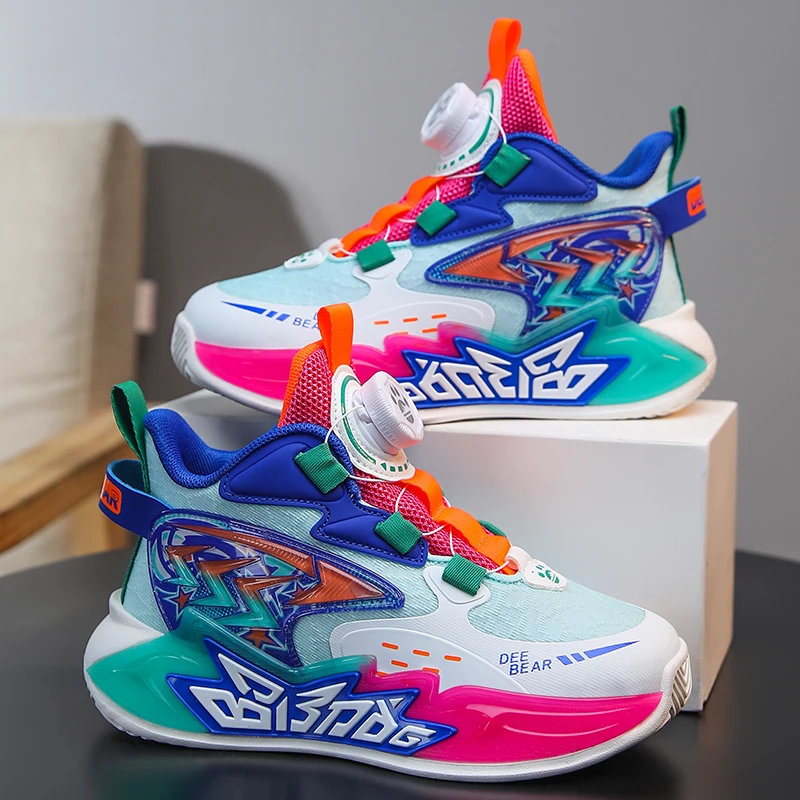 Children Mixed Color Tennis Training Shoes High Top Basketball Shoes For Girls
