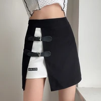 female harajuku fashion goth y2k hollow out patchwork letters skirts women embroidery high waist a line skirts leather buckle