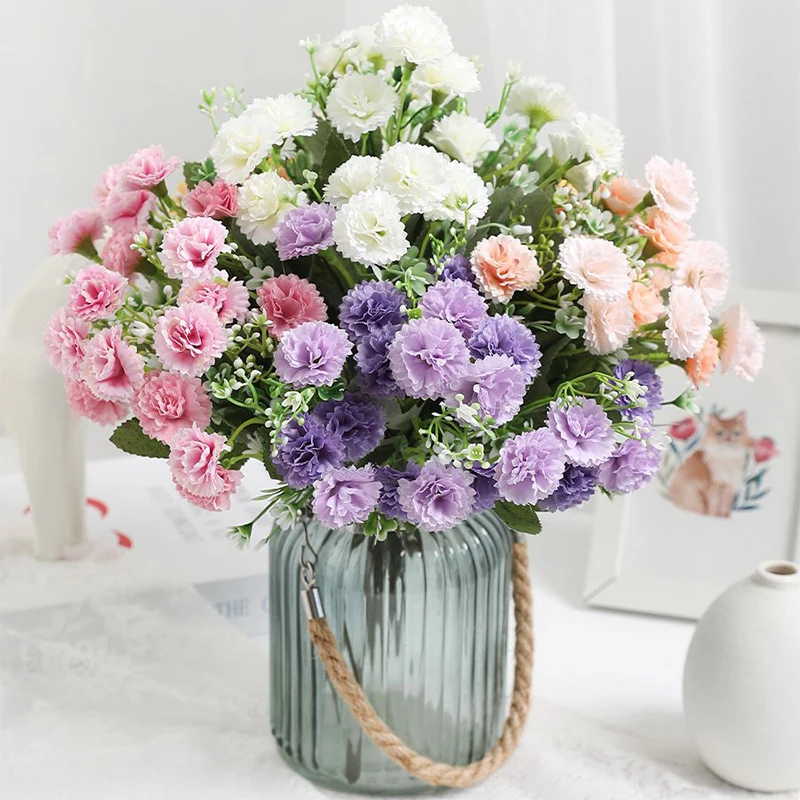 30 см розово-белый шелковый букет гвоздика искусственный цветок 20 маленьких