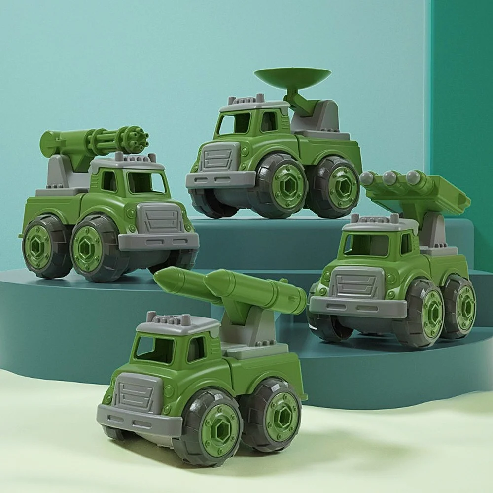 

Kids Construction Toys Military Vehicle Models Inertia Pull Back Car Toy Screw Build Take Apart Game for Children Boys Gifts