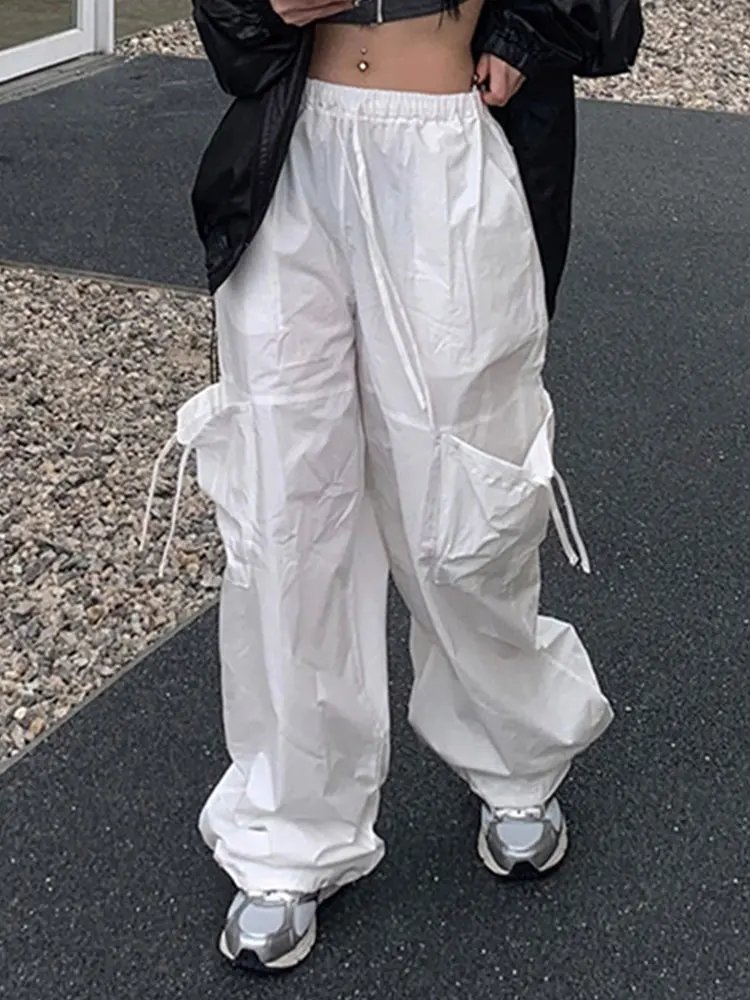 

Брюки женские на шнуровке с большими карманами, повседневные Широкие штаны с эластичным поясом, уличная одежда, свободные, лето 2023