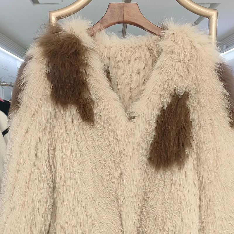 Fashion Real Fox Fur Coat Autumn and Winter Luxury Knitted Coat Women's Long Sleeve Fox Fur Loose Top New Jacket