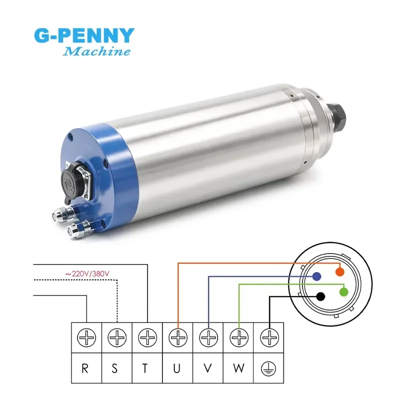 Фото Шпиндельный двигатель G-Penny 3.7 кВт ER20 D100 220В/380В с водяным охлаждением, пулевидный, с кронштейном 100 мм, 400 Гц, 24000 об/мин, 2-полюсный, 4 шт. №4