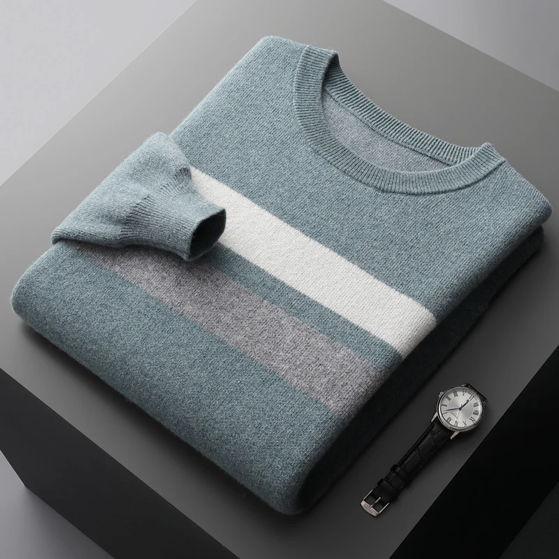 Осень/зима кашемировый свитер из 100% шерсти мужской с круглым вырезом толстый