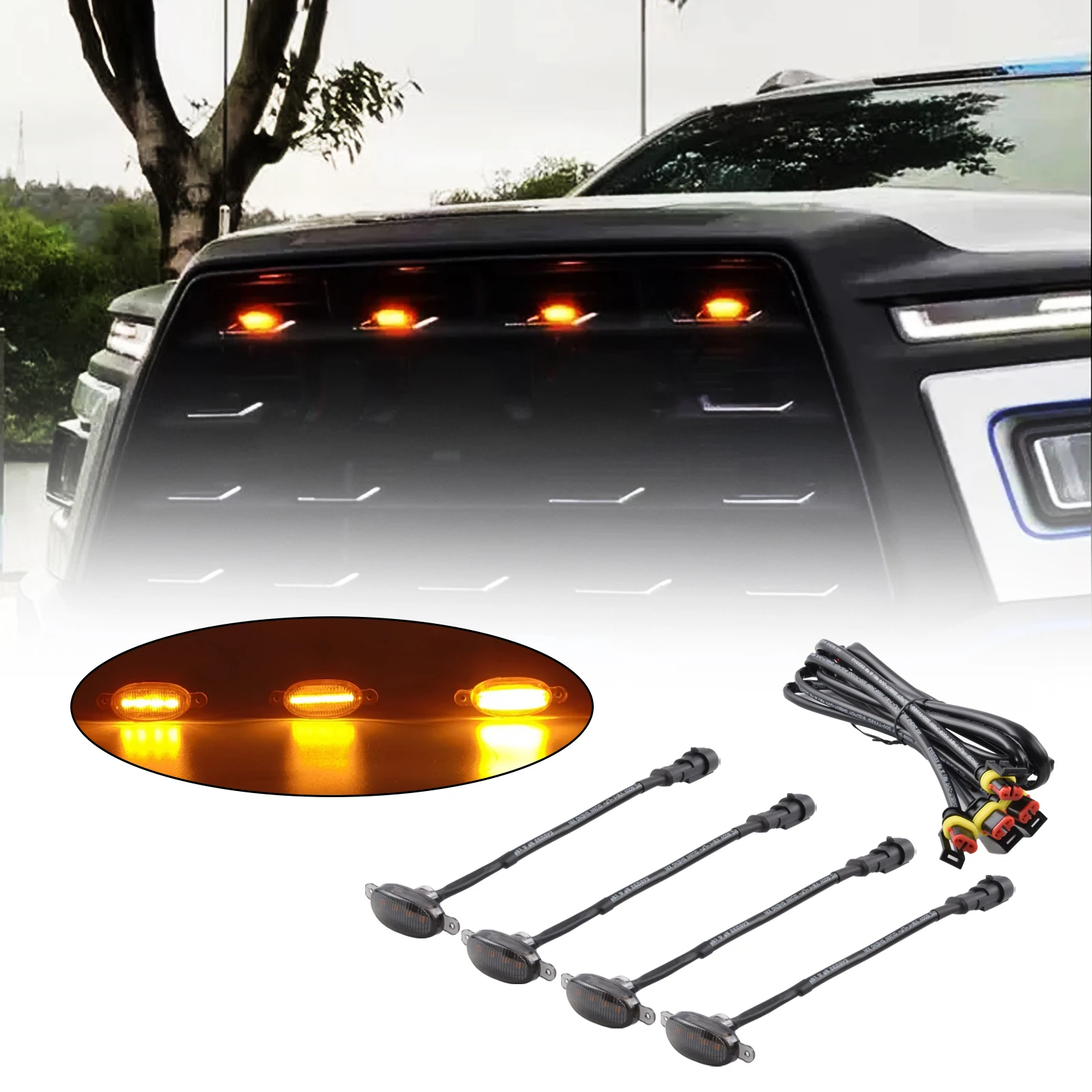 

4pcs Smoked Lens Amber Car Light LED Front Grille Running Lights For Modify Off-road Vehicles Universal