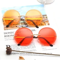 vintage retro rimless round women sunglasses fashion clear ocean lens eyewear men orange blue shades uv400 sun glasses 2021