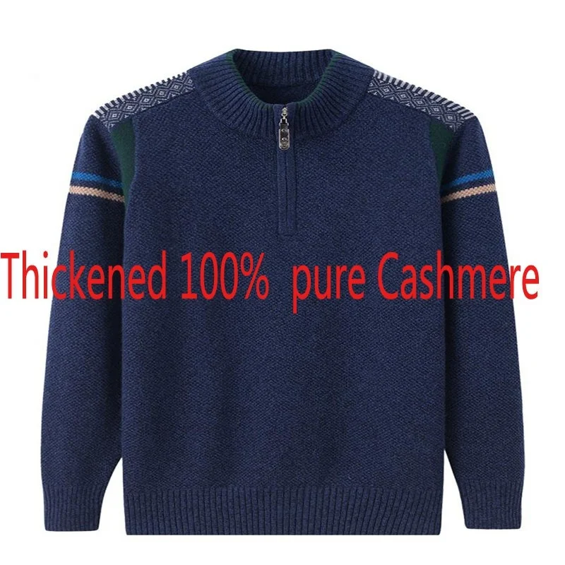 Merek Tinggi Baru Pria Kualitas Setengah Tinggi Zipper Collar Pullover 100% Murni Kasmir Penebalan Hangat Fashion Kasual Sweater