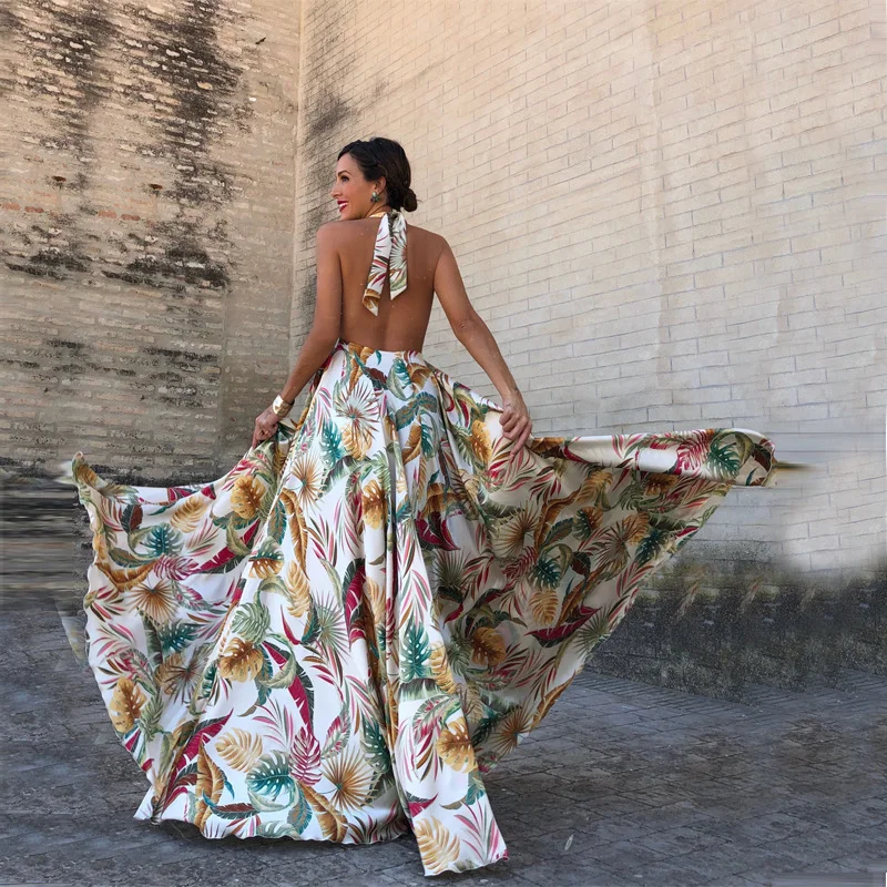 

Sexy V-neck Halter Neck Halter Maternity Dress Print Color Sleeveless High Waist Trailing Dress Photography Props Pregnant Dress