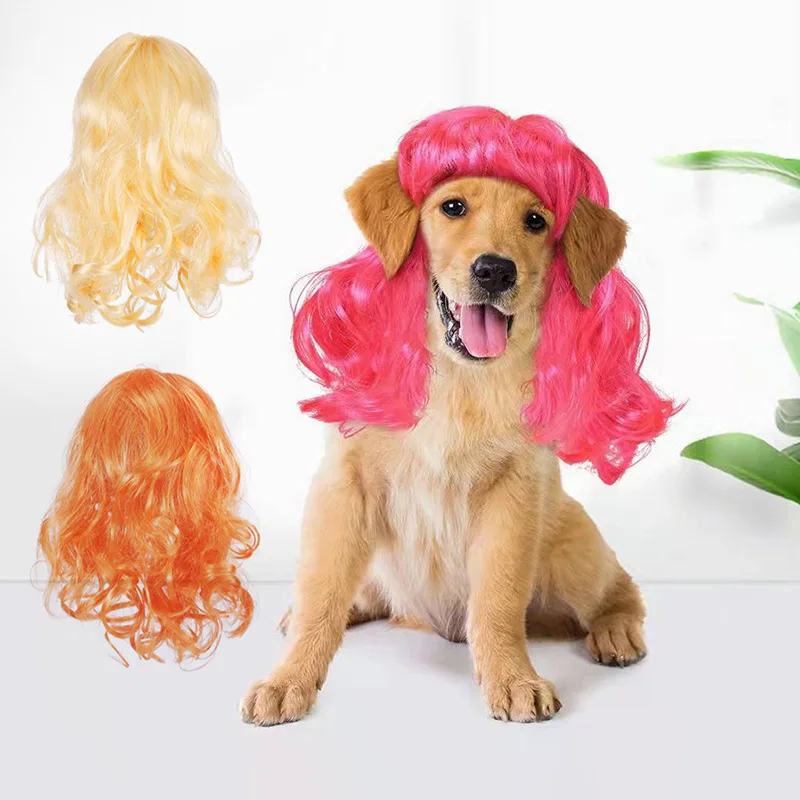 

Funny Dog Wig Pet Cosplay Props Dog Puppy Hair Accessories Halloween Party Cosplay Dress Up Dog Grooming Accessories