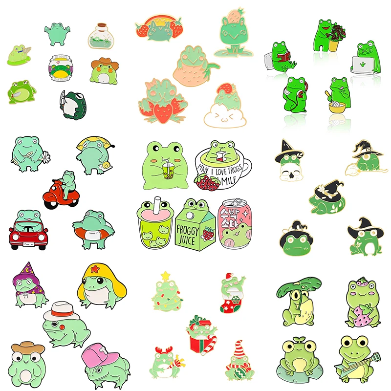 

4 5pcs/Set Frog Collection Enamel Pins Witch Froggy Holding Dagger Strawberry Brooch Laple Badges Cute Animal Jewelry Gift Kids