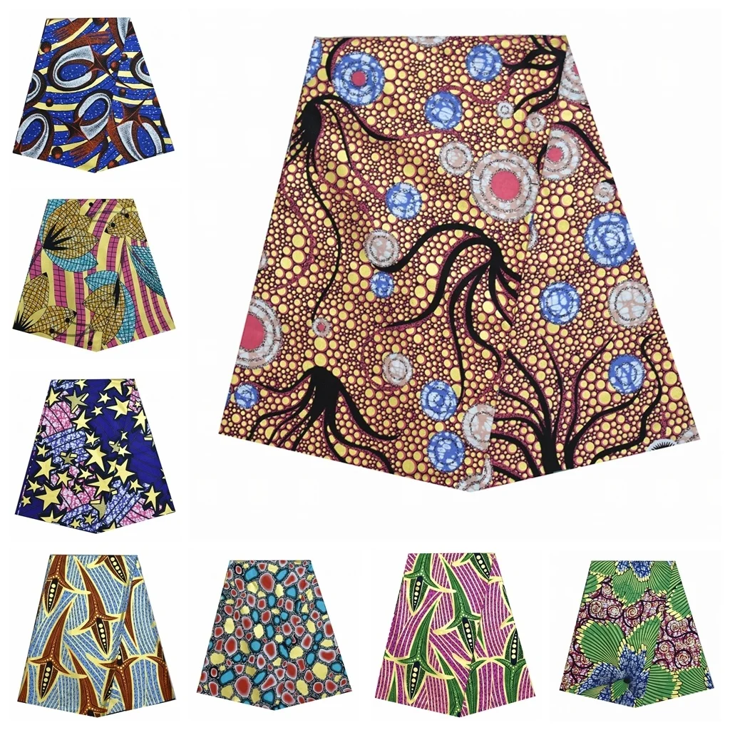

New Prints 100 Cotton Material African Golden Wax Fabric Ankara Pagne Batik Loincloth Stain Stuff Ghana 6yards Fashion For Sew