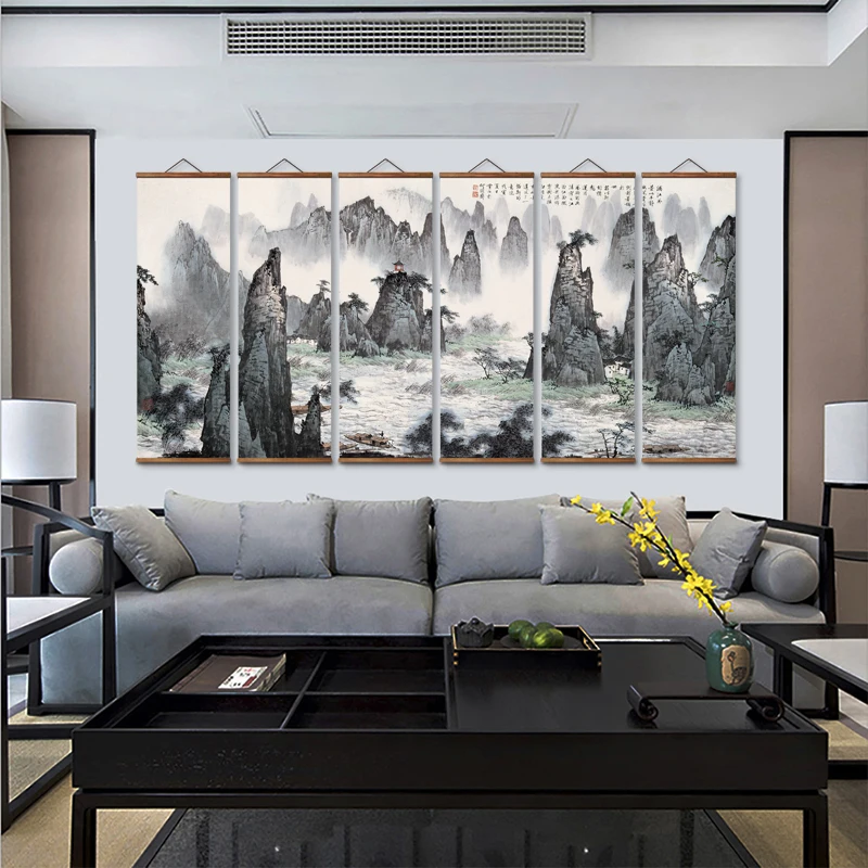 

AS2046 Chinese Li River Landscape Decorative Wall Art Canvas Posters Solid Wood Scroll Paintings