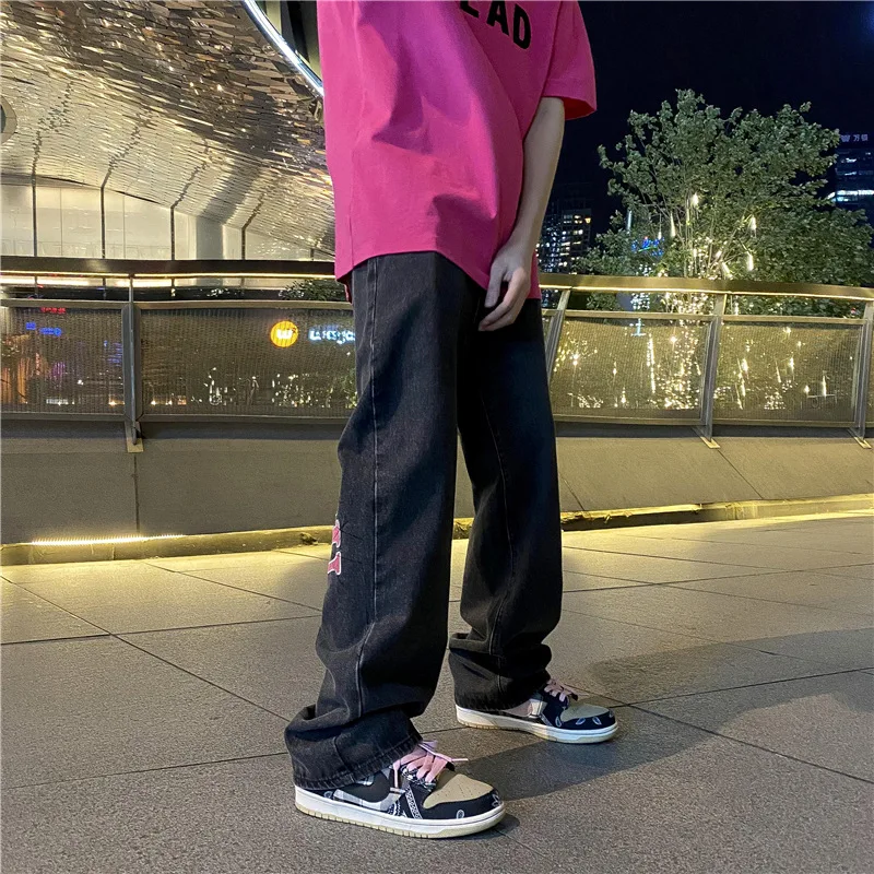 Y2k Men Harajuku Streetwear Alt Jeans Straight Fairy Grunge Hip Hop Wide Leg Pants Denim Trousers High Waist Oversize Clothes
