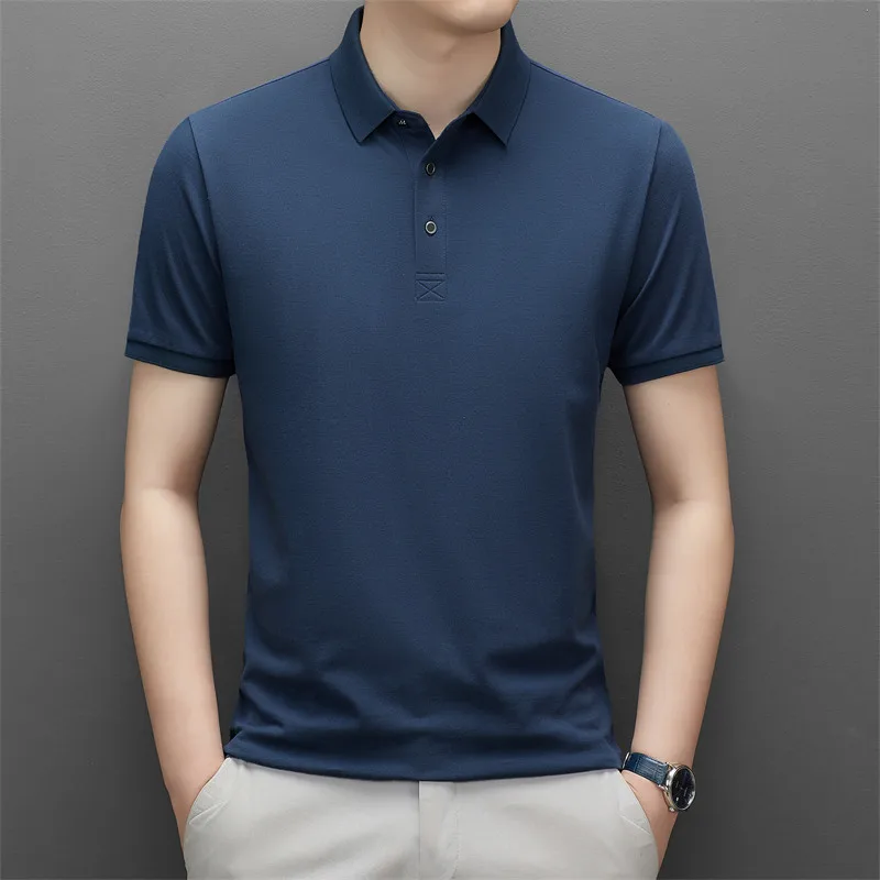 

2023 Роскошная летняя 100% хлопковая деловая Классическая Повседневная трендовая Удобная дышащая рубашка-поло с отложным воротником Топ с коротким рукавом