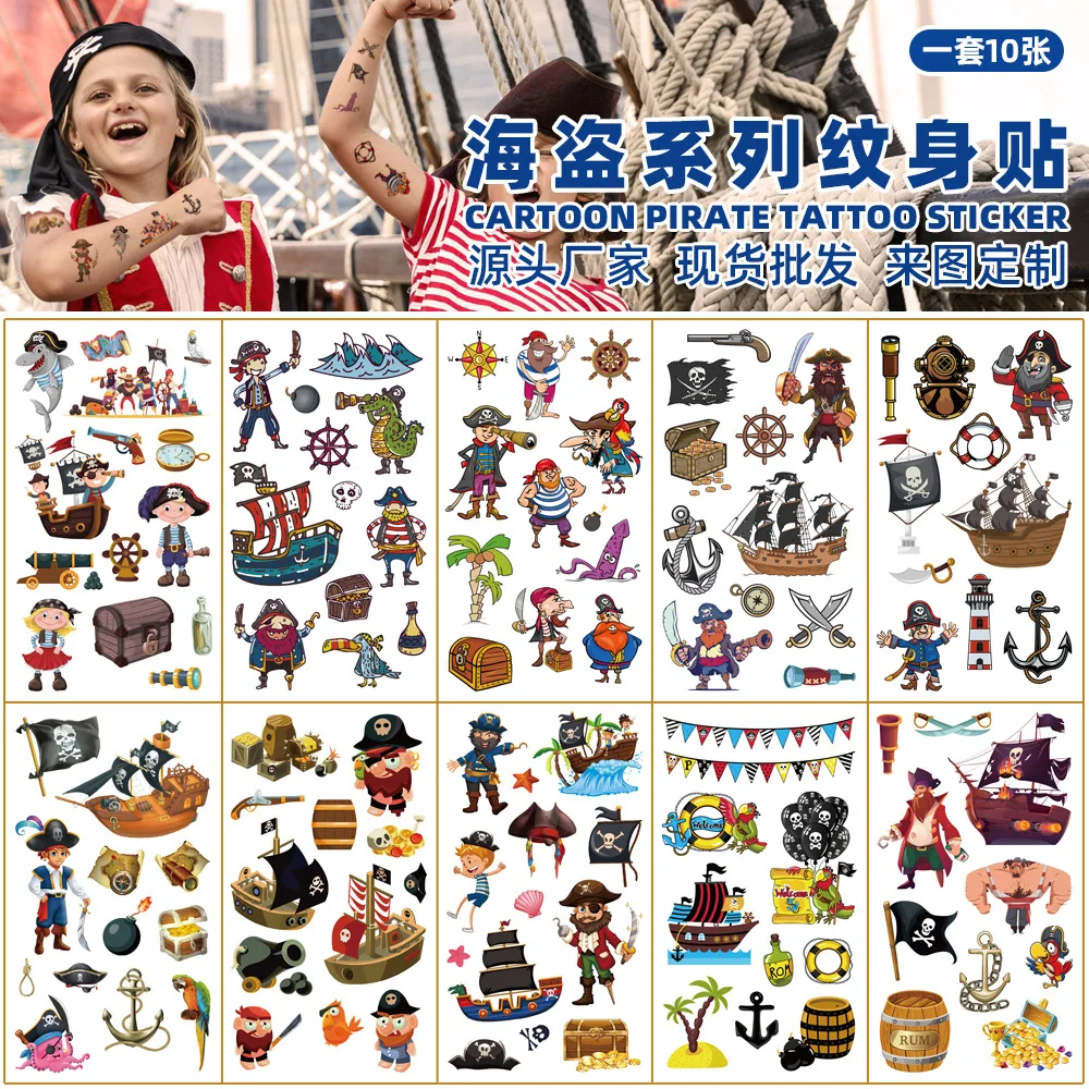 

Новые детские Мультяшные тату-наклейки с пиратским кораблем, водонепроницаемые милые водонепроницаемые одноразовые тату-наклейки для веч...