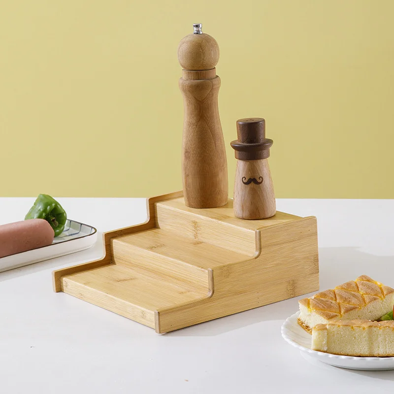 

Kitchen Multifunctional Storage Shelf Three-Tier Retractable Adjustable Spice Rack Bamboo Household Supplies Storage Organizer