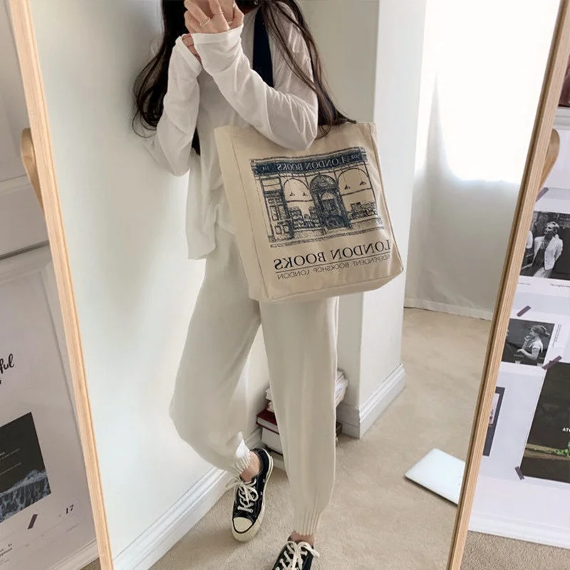 Unistybag Canvas Shoulder Bag for Women Large Capacity Scholl Bag Casual Handbag Tote Bag Reusable Shopping Bag