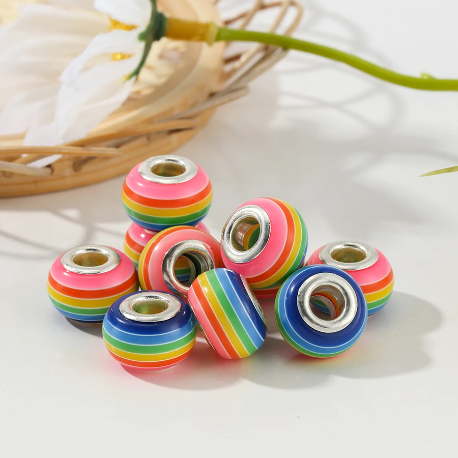 SEIALOY 2Pcs/lot New Seven Colors Rainbow Beads Charm Fit Original Brands Beaded Bracelets Bangle For Women Men Girls | Украшения и