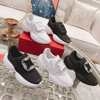 2022 spring and autumn new rhinestone square buckle thick soled muffin sports shoes womens inner raised mesh casual dad shoes