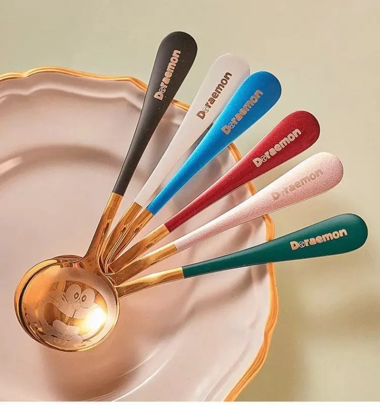 

1pc 304 Doraemon stainless steel coffee spoon round head spoon honey dessert gift stirring spoon tableware kitchen gadgets
