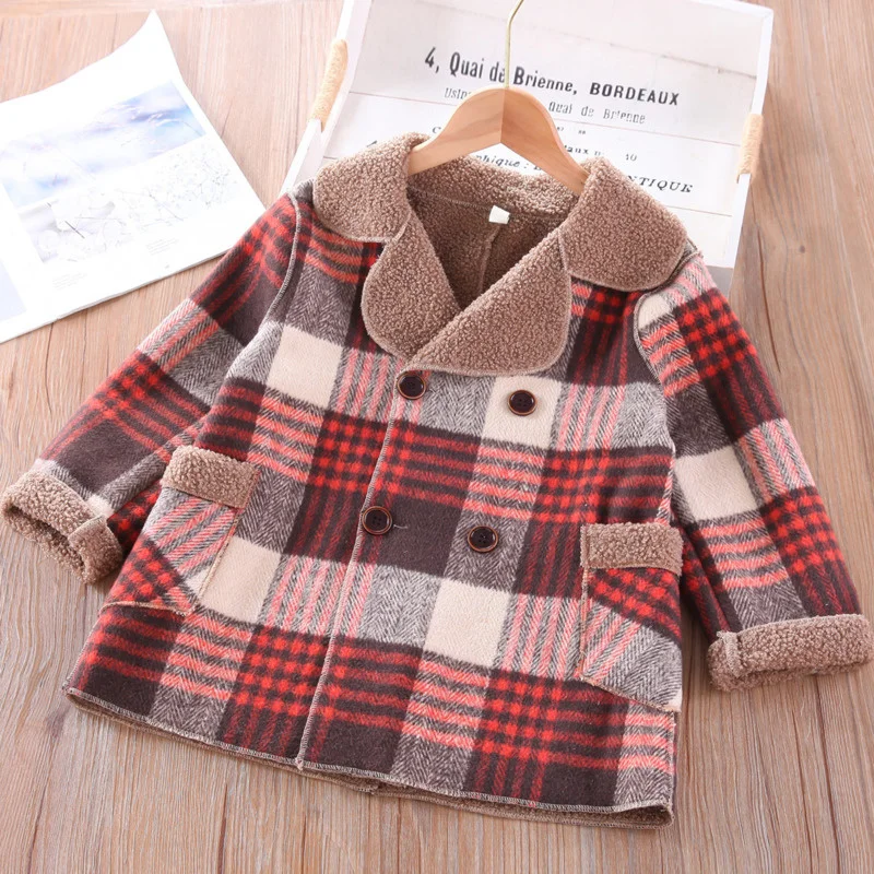 

Новинка 2021, детское пальто из овечьей шерсти, детская утепленная куртка с отложным воротником, длинное пальто для девочек, Зимняя Повседнев...