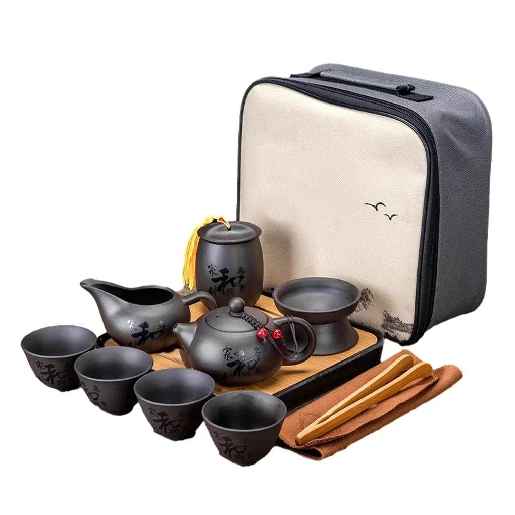 Портативный фиолетовый глиняный чайный сервиз для кунг-фу