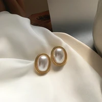 oval imitation pearls simple big clip earrings for women creative fashion lady vintage earrings