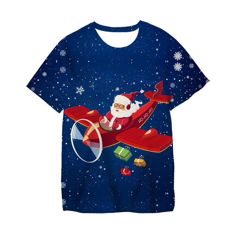 

Summer Funny Santa Claus short sleeve t-shirts Kid Fashion 3D Print Celebrate The Holidays T-shirt Interesting Christmas