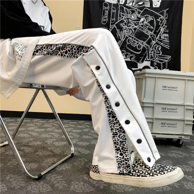 Men's and Women's Loose Casual Pants Fashion Loose Straight Tube Draped Wide Leg Pants Leopard Print Ribs Wide Leg Sports Pants