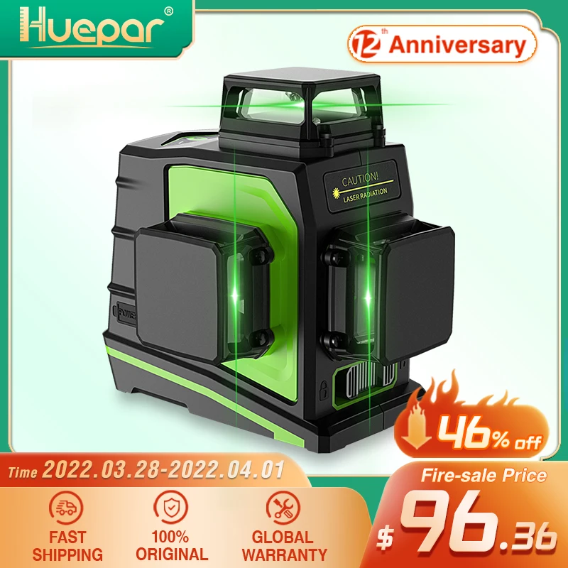 

Уровень лазерный Huepar, самовыравнивающийся, 12 линий, зеленый луч, вращение на 360 градусов, зарядка по USB
