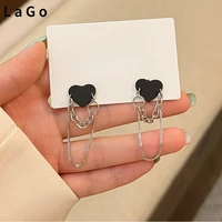 trendy jewelry s925 needle black heart earrings popular style elegant temperament chain dangle earrings for girl gifts wholesale