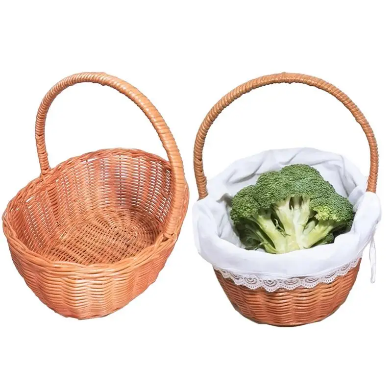 

Wicker Basket Picnic Handwoven Rattan Storage Basket Portable Imitation Rattan Picnic Basket Garden Harvest Basket For Fruit